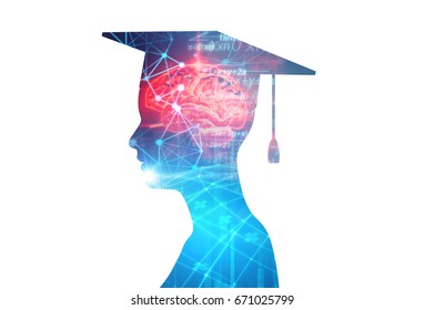 3d Rendering Of Virtual Human Silhouette On Technology Background Illustration,concept 
Of Online Education Or E-learning.
