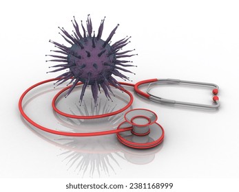 3d rendering Virus bacteria cells with stethoscope 
