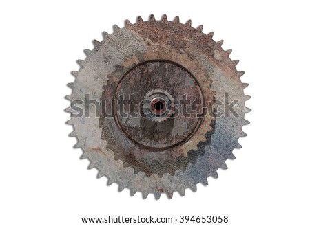 3d rendering volume illustration of old rusty gear wheel on white background