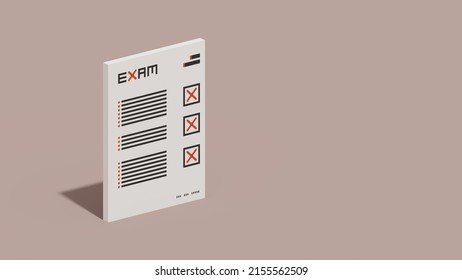 3d Rendering Voxel Pixel Art Exam Paper With Red Cross Marks, Fail, Test And Education Concept