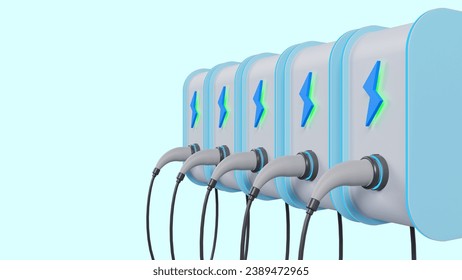 3D rendering of wall charger with cable, fast smart intelligent wall box, EV charging station, on color background, Power solution for electric battery vehicle concept