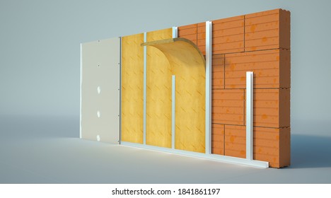 3D Rendering Of A Wall With Construction Details And Layers