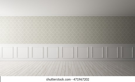 3D Rendering of wall wallpaper vintage floor wood timber interior illustration