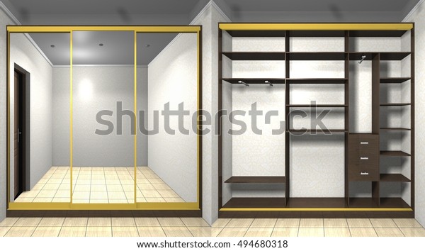 3d Rendering Wardrobe Mirrored Sliding Doors Stock Illustration