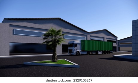 3d rendering of warehouse area for masterplan and site plan landscape architecture facade