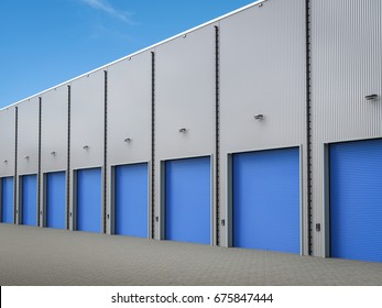 3d Rendering Warehouse Exterior With Shutter Doors