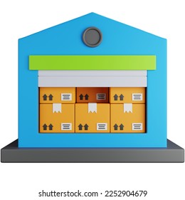 3d rendering warehouse with fully stocked shipping boxes isolated