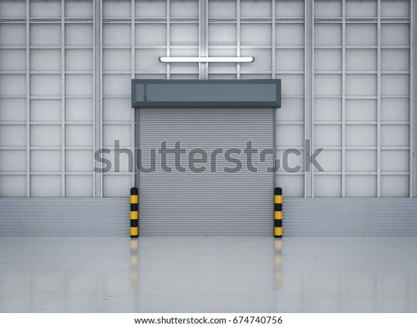 3d Rendering Warehouse Interior Shutter Doors Stock
