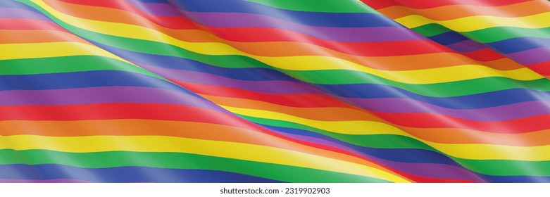 3D rendering. Wavy rainbow flag. LGBTQ color.