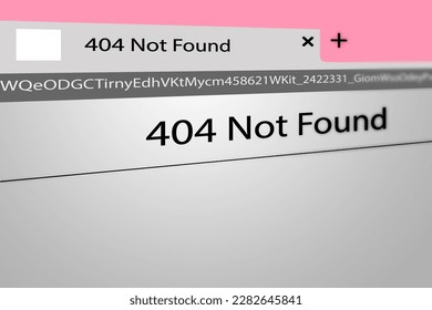 3D rendering of a web browser displaying a 'Not Found' message on a white background, indicating a network connection error