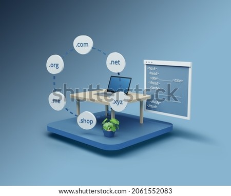 3d rendering web development design for domain and hosting business.