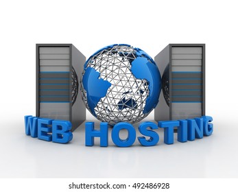 3d rendering Web Hosting with computer servers on abstract background