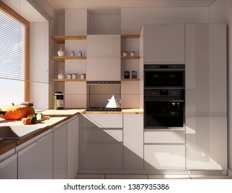 3d Rendering Welcoming Moody Zen Kitchen Interior