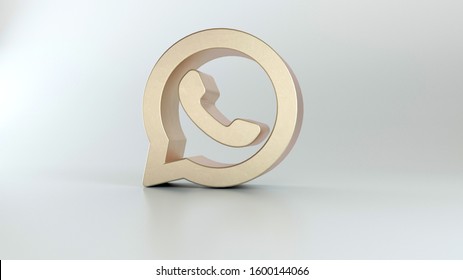 3d rendering whatsapp golden logo isolated on white background 