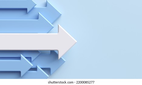 3D Rendering Of The White Arrow Symbol Leading The Blue Arrow. Concept Of Commitment Inspiration And Leadership Business Successful Teamwork With Copy Space Business Design. Illustration