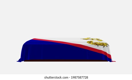 3D Rendering Of A White Background Casket Drapped With The Flag Of American Samoa