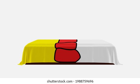 3D Rendering Of A White Background Casket Drapped With The Flag Of Nunavut