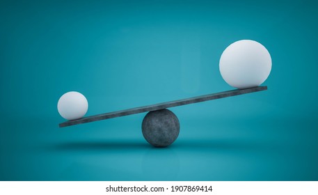 3D rendering white ball different size on plank concrete.Balance concept.minimalist concept.
