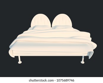 3d rendering of a white bed isolated on a black dark background