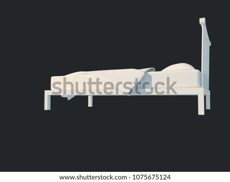 3d rendering of a white bed isolated on a black dark background