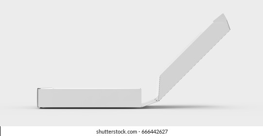 3d rendering white blank left tilt open pizza box, isolated white background side view