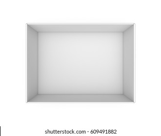 3d Rendering Of A White Blank Rectangle Box Without A Lid As Seen From Above. Boxes And Containers. Delivery And Packing. Empty Package.