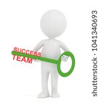3D rendering white cartoon man hold a Team success key