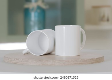 3D Rendering White coffee cup, white porcelain cup on wooden table - Powered by Shutterstock