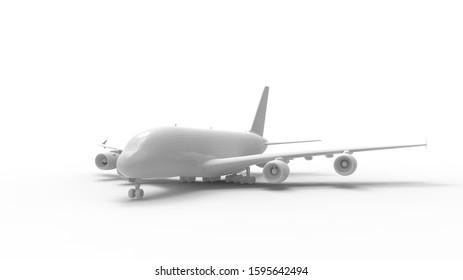 3d Rendering Of A White Commercial Jumbo Jet Isolated In Studio Background