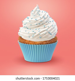 3d Rendering Of A White Cream Cupcake