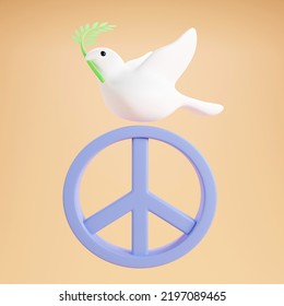 3D rendering of white dove in flight holding an Olive Branch and peace symbol on pastel background - Powered by Shutterstock