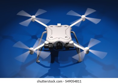 3d rendering white drone with spinning propellers