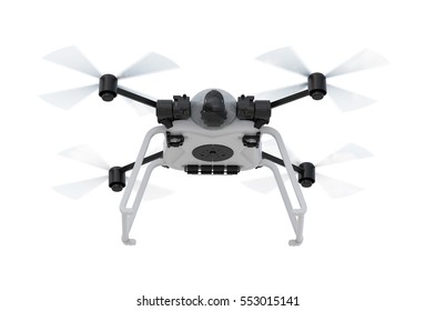 3d rendering white drone with spinning propellers