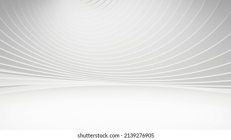 3D Rendering Of White Empty Room With Abstract Geometry Circle Rings Background. For Product Show Case, Show Room, Advertising Or Promotion Background