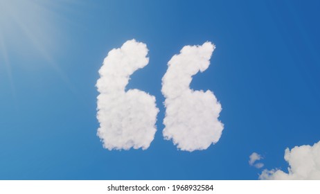 3d Rendering Of White Fluffy Clouds In Shape Of Symbol Of Quote Left Mark On Blue Sky With Sun Rays