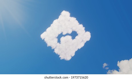 3d Rendering Of White Fluffy Clouds In Shape Of Symbol Of Lozenge Traffic Sign With Right Arrow On Blue Sky With Sun Rays