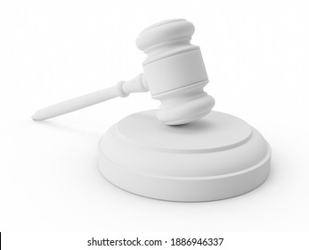 3D Rendering White Gavel, Judge Hammer On White Background