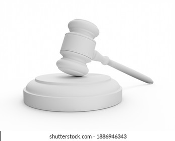 3D Rendering White Gavel, Judge Hammer On White Background