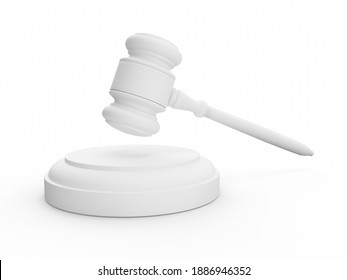 3D Rendering White Gavel, Judge Hammer On White Background