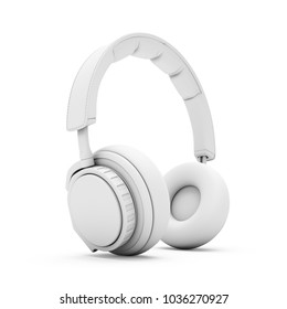 3D Rendering White headphones isolated white background