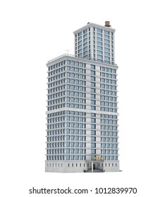 3d Rendering Of A White High Office Building With Many Large Windows. Commercial Building. Offices And Industrial Premises. Bland Building Exterior.