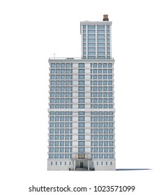 3d Rendering Of A White High Office Building With Many Large Windows. Commercial Building. Offices And Industrial Premises. Bland Building Exterior.