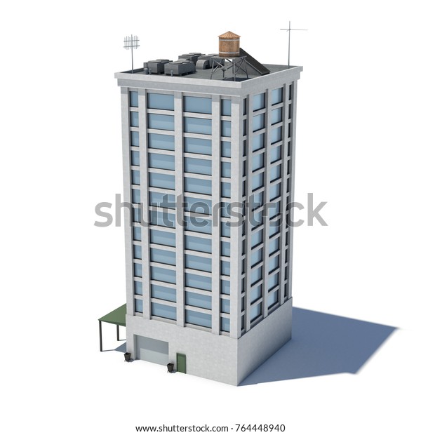 大きな窓が多く 1階にガレージがある 白いハイオフィスビルの3dレンダリング 商業ビル 事務所及び工業施設建物の外観が白黒 のイラスト素材 764448940