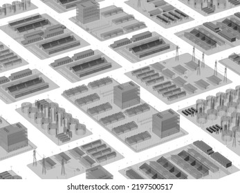 3d rendering white industry model or smart industrial estate park with infrastructure development