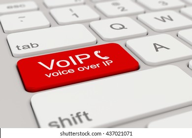 3d rendering of a white keyboard with red voice over IP button, business concept.