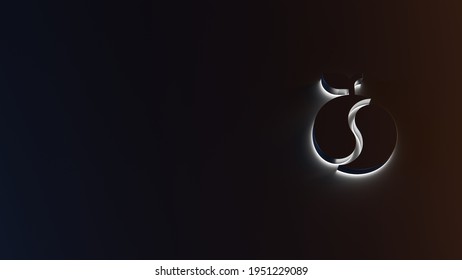 3d rendering of white light stripe symbol of biotechnology apple yin yang on dark background with blue and orange reflection
