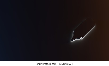 3d rendering of white light stripe symbol of felt tip pen marker highlighter on dark background with blue and orange reflection