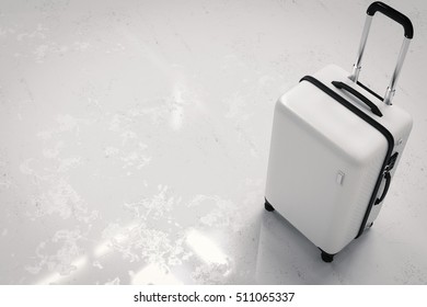 3d rendering white luggage on white background