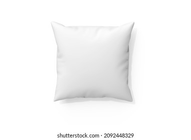 3d rendering of white pillow. White square floor pillow, blank pillow mockup isolated on white background.  Cushion illustration, top view, home accessories. Silk pillow mockup.