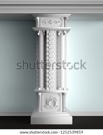 3d rendering white plaster Roman column. decoration of architecture. classic interior detail made of stone.